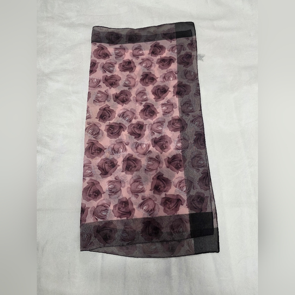 Floral Pink and Black Women's 100% Polyster Scarf | Made In Italy